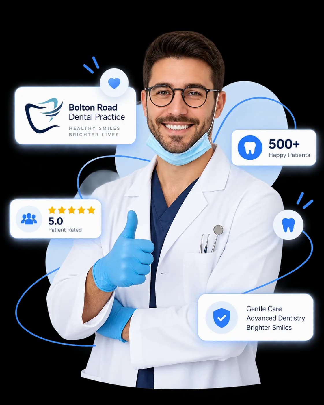 Friendly dentist at Bolton Road Dental Practice giving a thumbs up